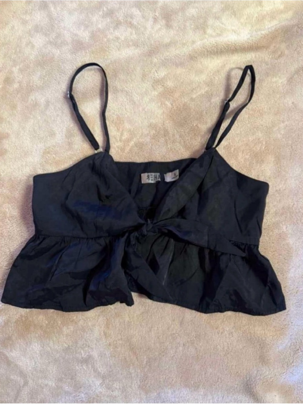 Urban Outfitters Black Tie-Front Spaghetti Strap Crop Cami
